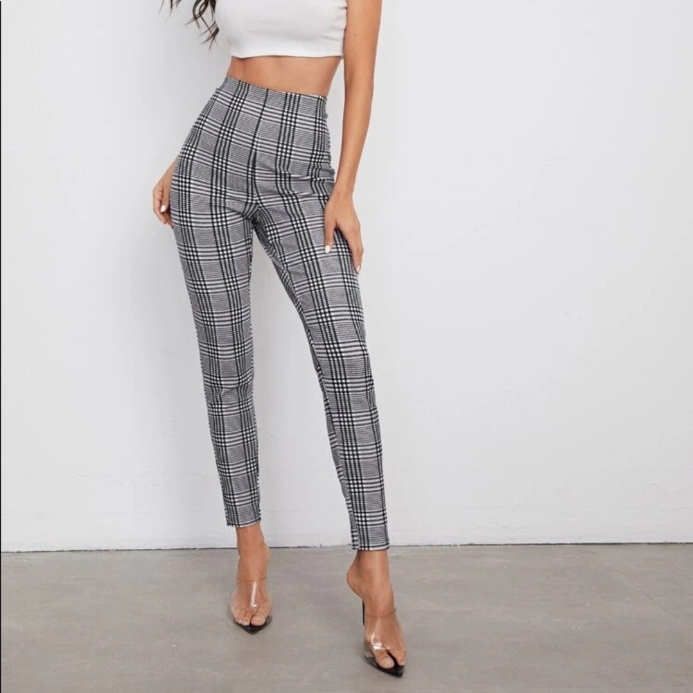 High waisted plaid pants